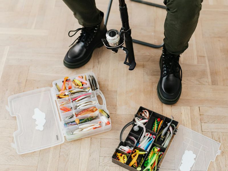 Athletic accessories arranged neatly on a wooden floor